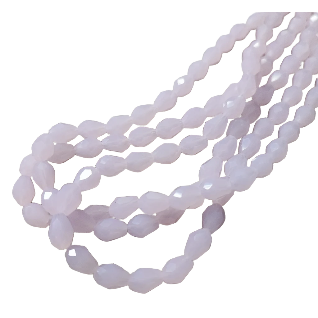 Fil de Perles en Verre Imitation Jade Électroplaquées – Gouttes Facettées Rose Nacré – 8 x 6 mm – ~65 perles