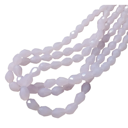 Fil de Perles en Verre Imitation Jade Électroplaquées – Gouttes Facettées Rose Nacré – 8 x 6 mm – ~65 perles