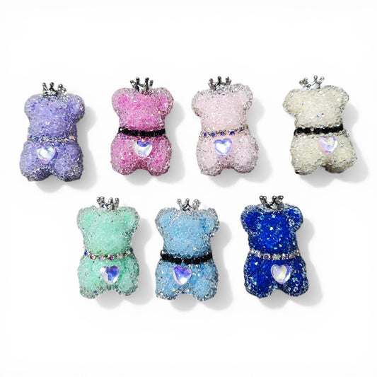 Perle Ourson Sucré avec Couronne et Strass – 32 mm – Compatible Tiges – Couleurs au Choix
