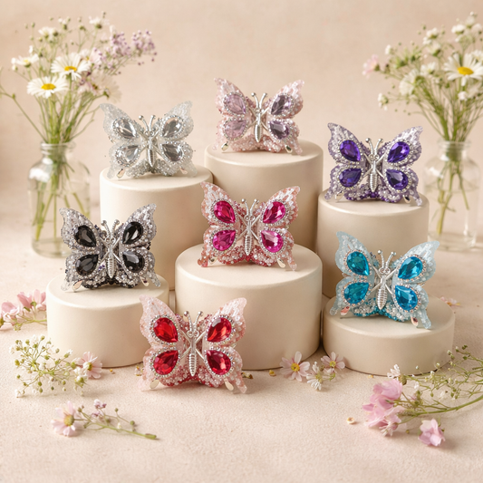 Perle Papillon XL Ailes Mobiles – Effet Sucre et Strass – 40 x 45 mm – Compatible Tiges