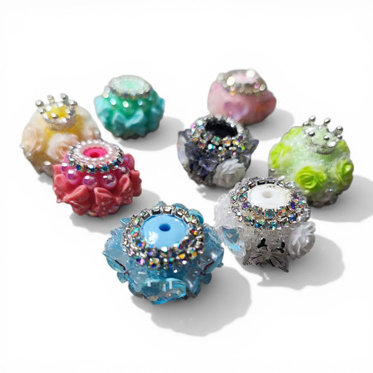 Grosses Perles Décorées – Cœurs, Fleurs, Strass et Effet Sucre – 18 à 24 mm – Compatibles Tiges
