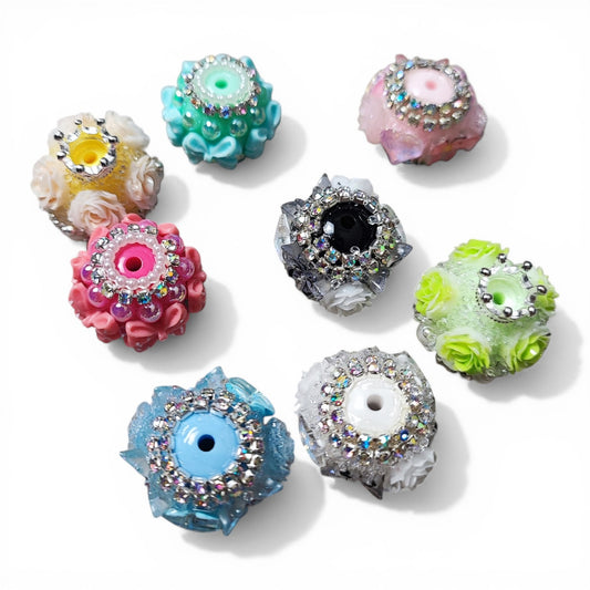 Grosses Perles Décorées – Cœurs, Fleurs, Strass et Effet Sucre – 18 à 24 mm – Compatibles Tiges