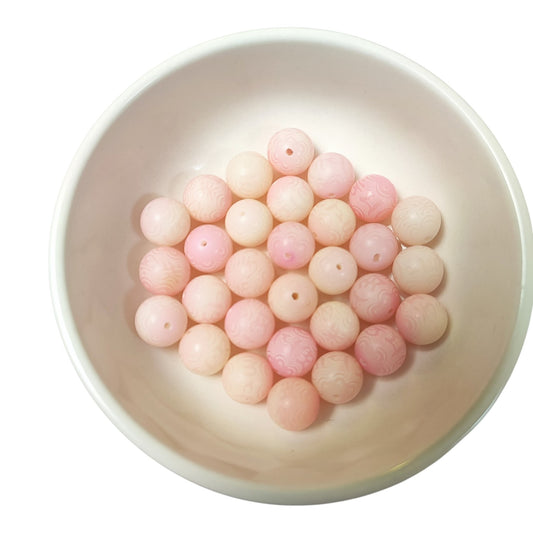Lot de 10 Perles en Graine de Bodhi – Mantra “Doux et Délicieux” – 12/13 mm – Rose