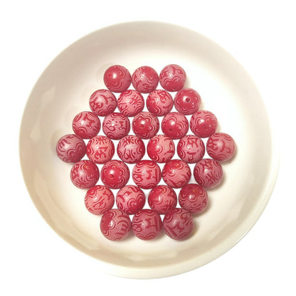 Lot de 10 Perles en Graine de Bodhi – Mantra “Prospère” – 12/13 mm – Rouge