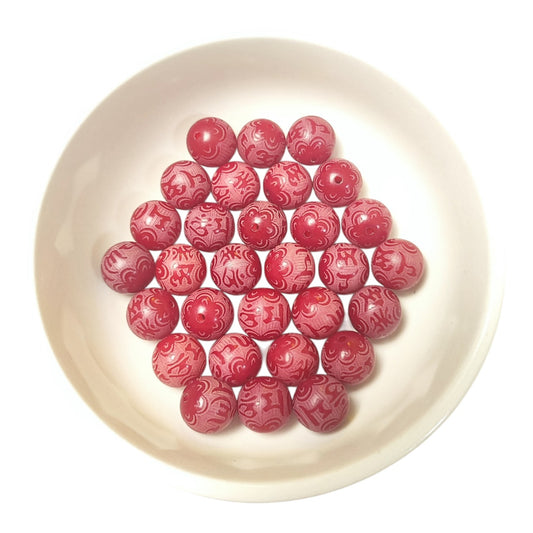 Lot de 10 Perles en Graine de Bodhi – Mantra “Prospère” – 12/13 mm – Rouge