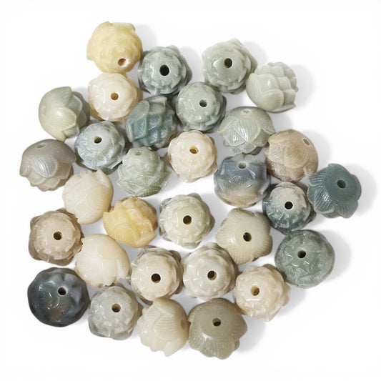 Lot de 5 Perles en graine de Bodhi – Forme lotus vert kaki 10 x 12 mm