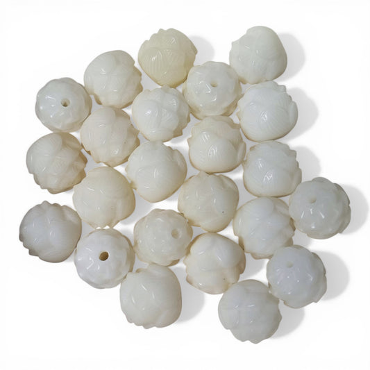 Lot de 5 Perles en graine de Bodhi – Forme lotus blanc ivoire 12 x 13 mm