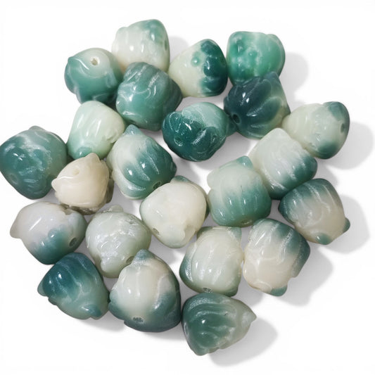 Lot de 5 Perles de graines de Bodhi – Forme renard Kitsune vert 13 x 13 mm