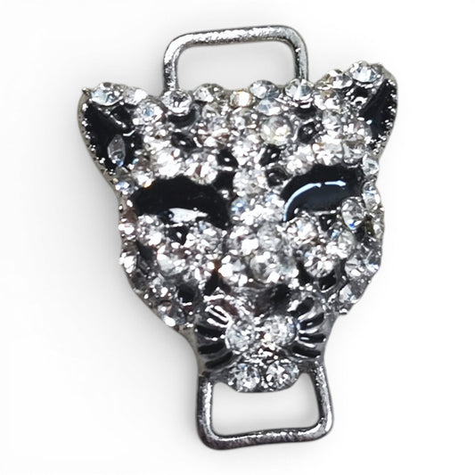 Connecteur panthère – Métal, strass et émail noir – 23 x 29 mm