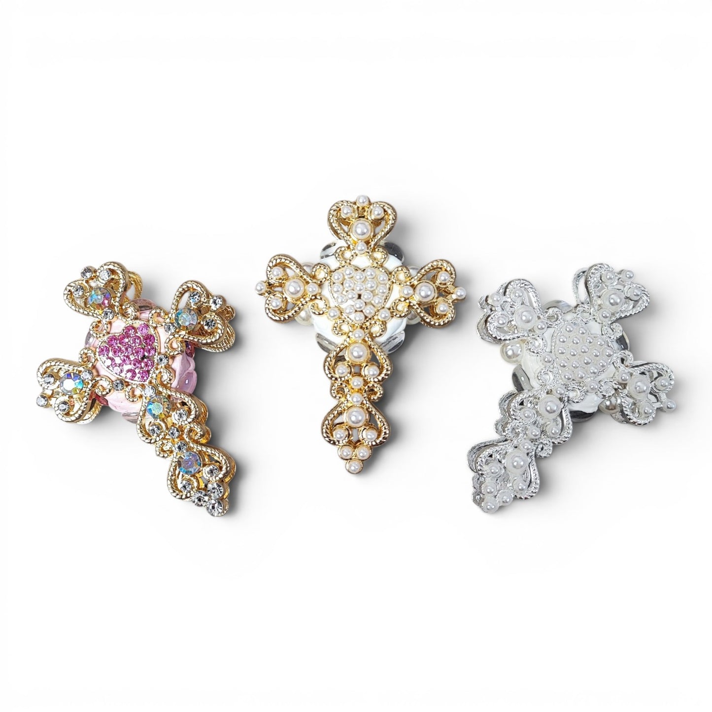 Perle Croix Baroque avec Strass – Spéciale Stylo à Tige – 60x46mm