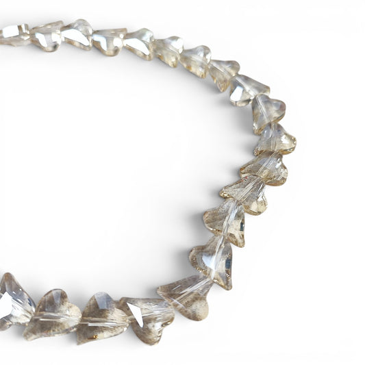 x1 Fil de Perles en Verre Électroplaquées – Cœurs Facettés – Champagne – 12x10mm