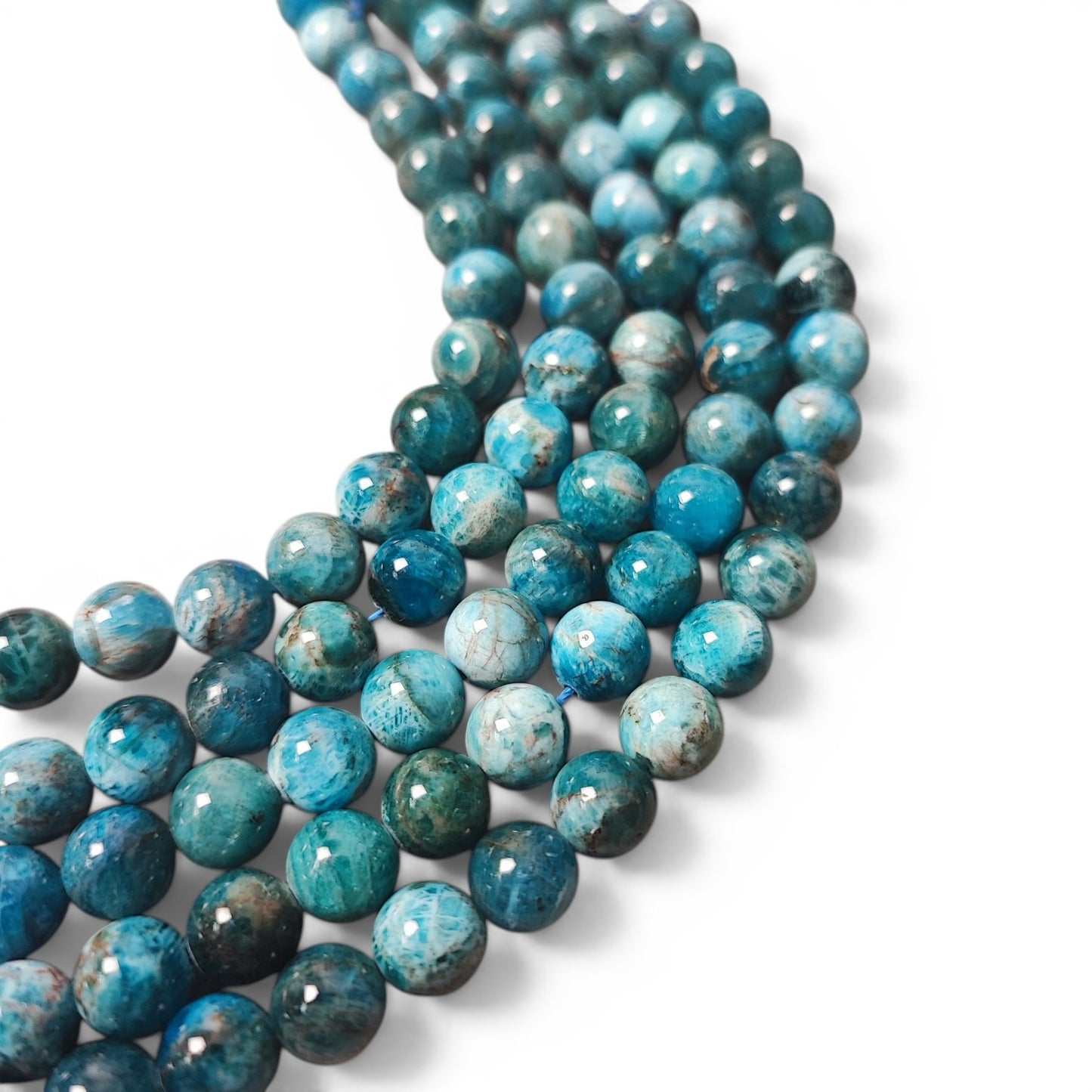 Perles d’apatite naturelle en brin – Qualité AB – Rondes 8 mm – 19,5 cm
