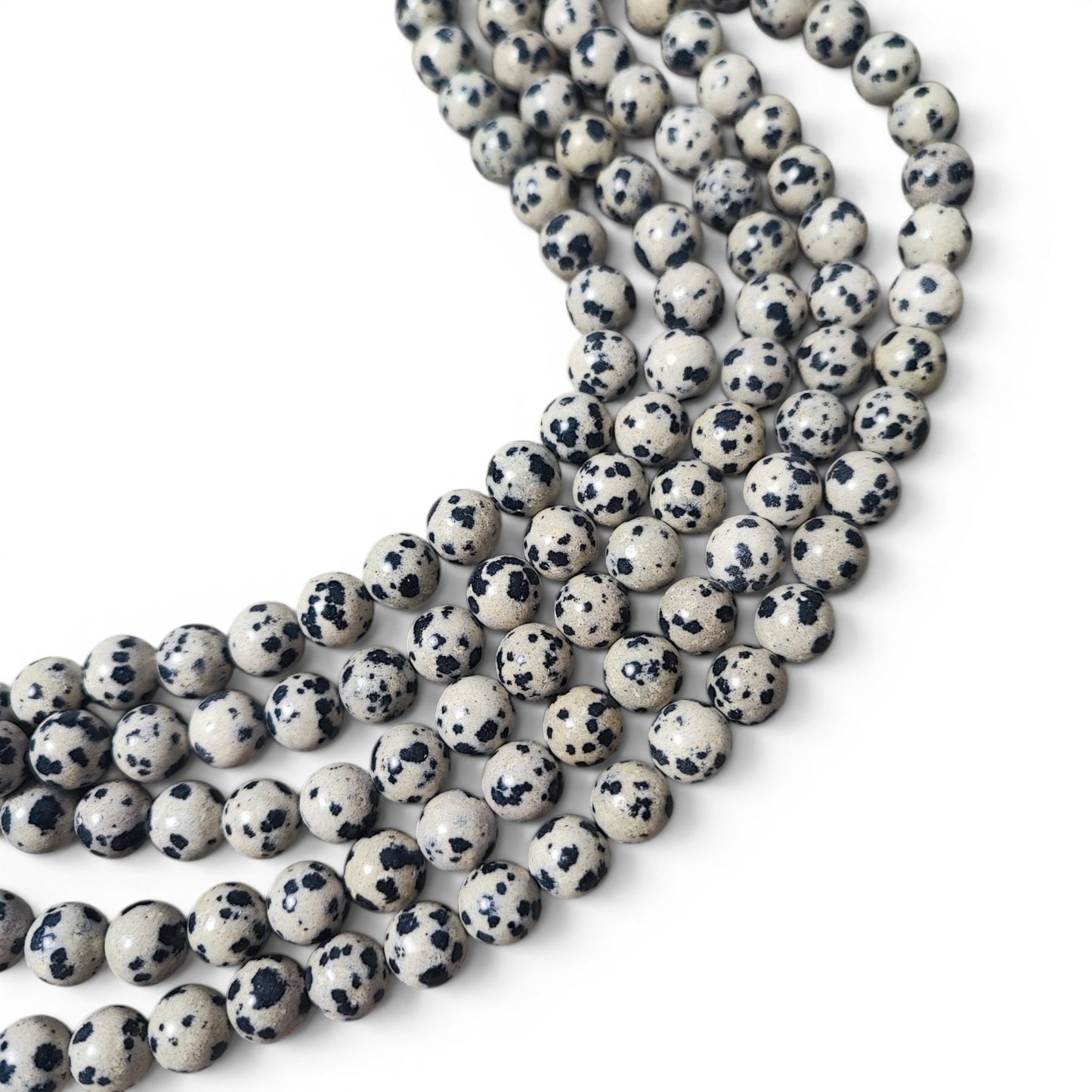 Fil de perles rondes en jaspe dalmatien naturel – 8 à 8,5 mm – 38cm
