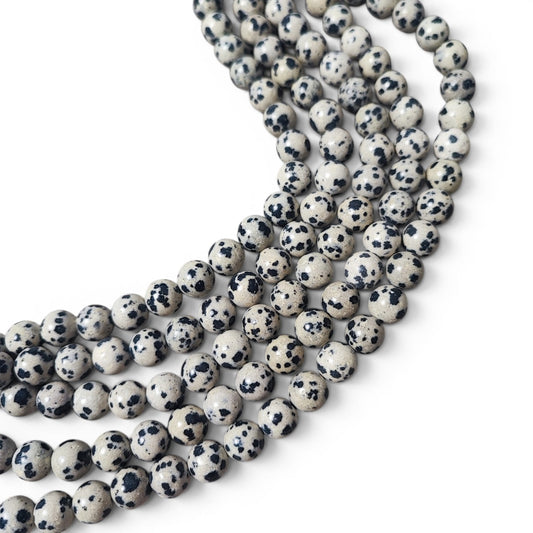 Fil de perles rondes en jaspe dalmatien naturel – 8 à 8,5 mm – 38cm