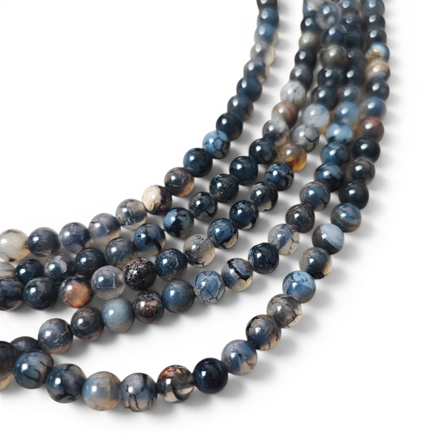 Fil de perles d’agate à veines de dragon naturelles – Rondes 6 mm – Teintes et chauffées