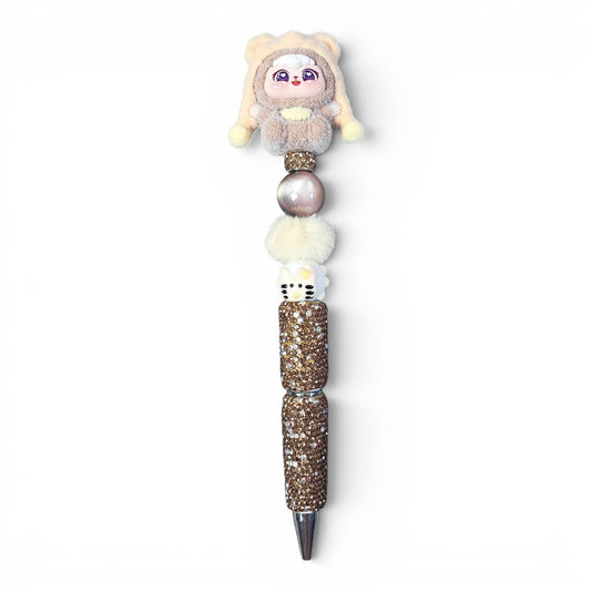 Stylo à tige customisé beige champagne – Strass et perles fantaisie