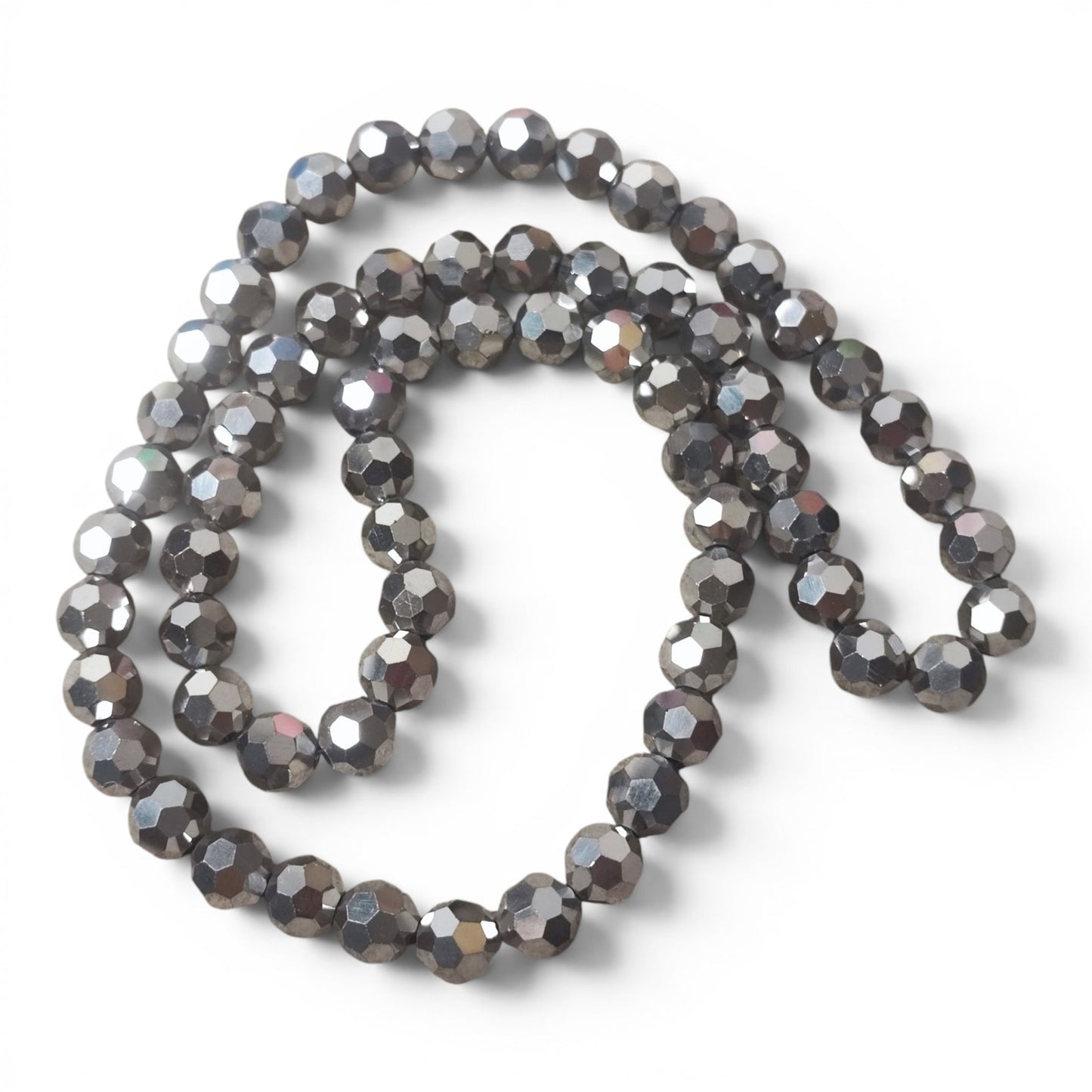 x1 Fil de Perles de verre électroplaquées facettées rondes – Argenté – 8 x 7 mm