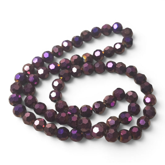 x1 Fil de Perles de verre électroplaquées facettées rondes – Violet Métallisé – 8 x 7 mm