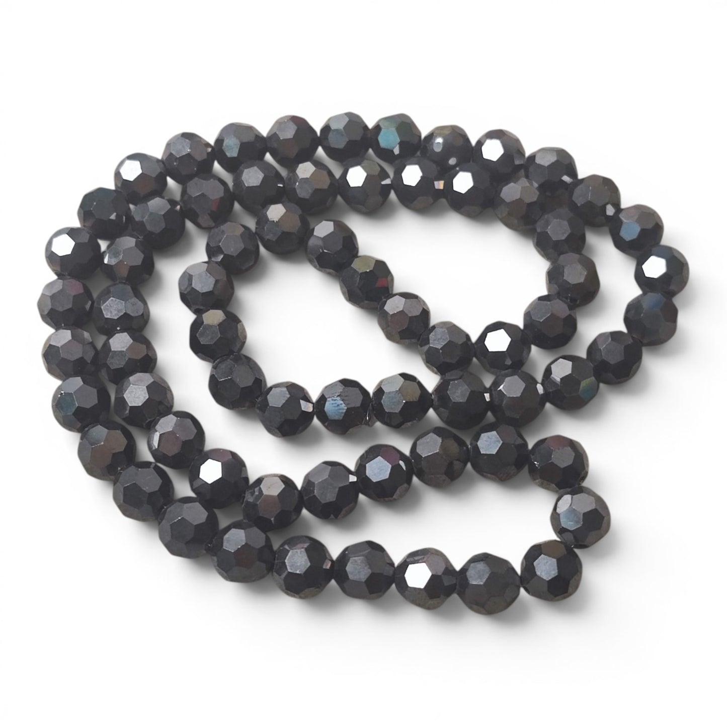 x1 Fil de Perles de verre électroplaquées facettées rondes – Noir Métallisé – 8 x 7 mm