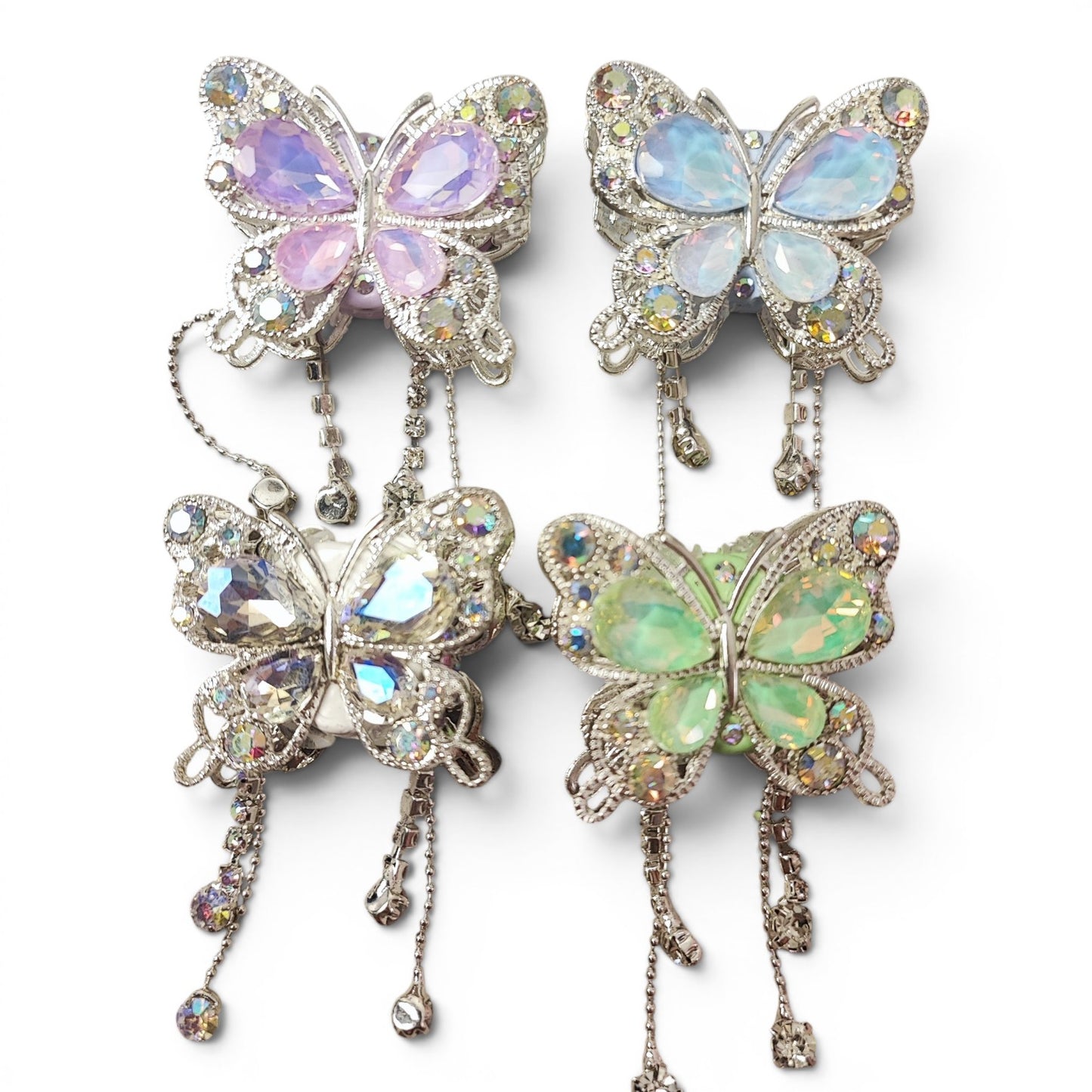 Perle papillon décorative XL en métal et strass – Avec pendentifs – Compatible tiges – 40 mm