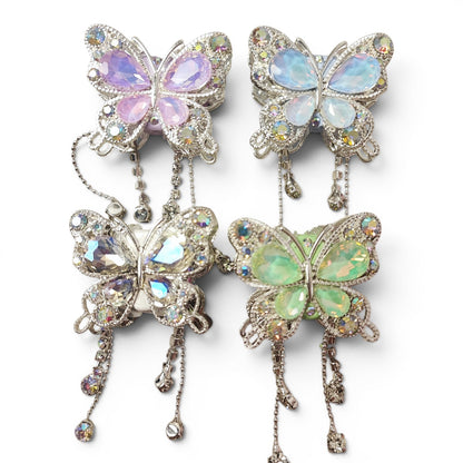 Perle papillon décorative XL en métal et strass – Avec pendentifs – Compatible tiges – 40 mm
