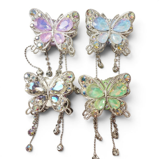 Perle papillon décorative XL en métal et strass – Avec pendentifs – Compatible tiges – 40 mm