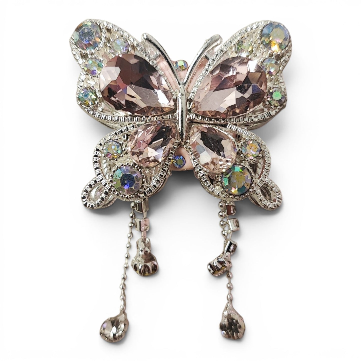 Perle papillon décorative XL en métal et strass – Avec pendentifs – Compatible tiges – 40 mm