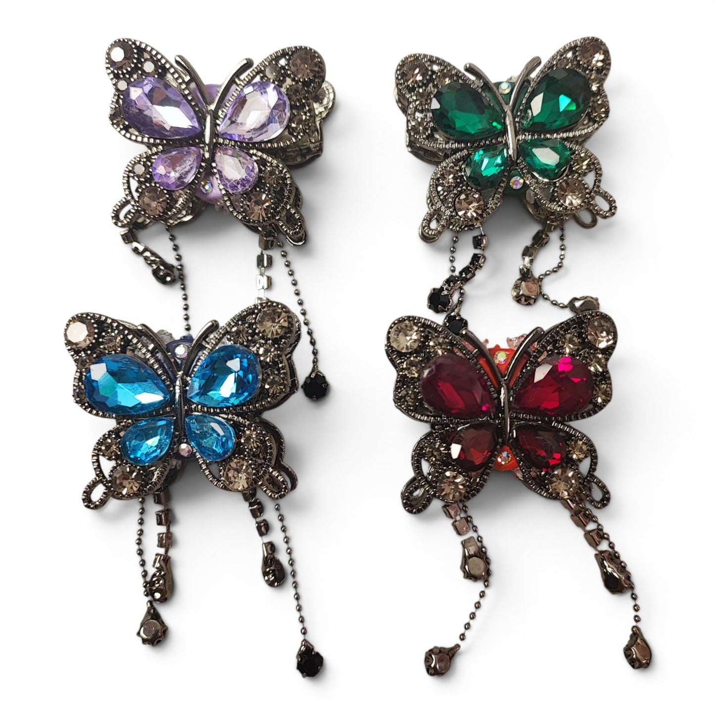 Perle papillon décorative XL en métal noir et strass – Avec pendentifs – Compatible tiges – 40 mm