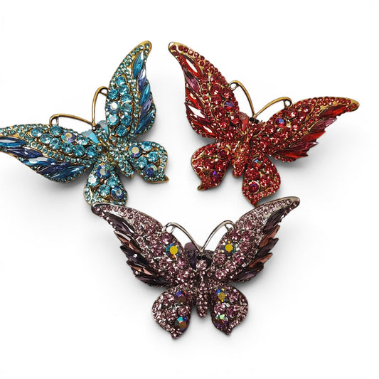 Perles XXL papillon en métal et strass – Compatibles tiges – 88 x 63 mm