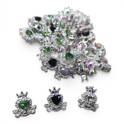 Perles écusson en métal et strass avec cœur – Compatibles tiges et créations de bijoux