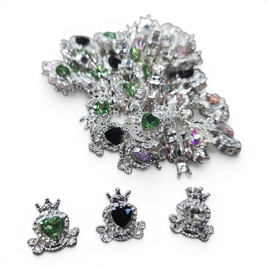 Perles écusson en métal et strass avec cœur – Compatibles tiges et créations de bijoux