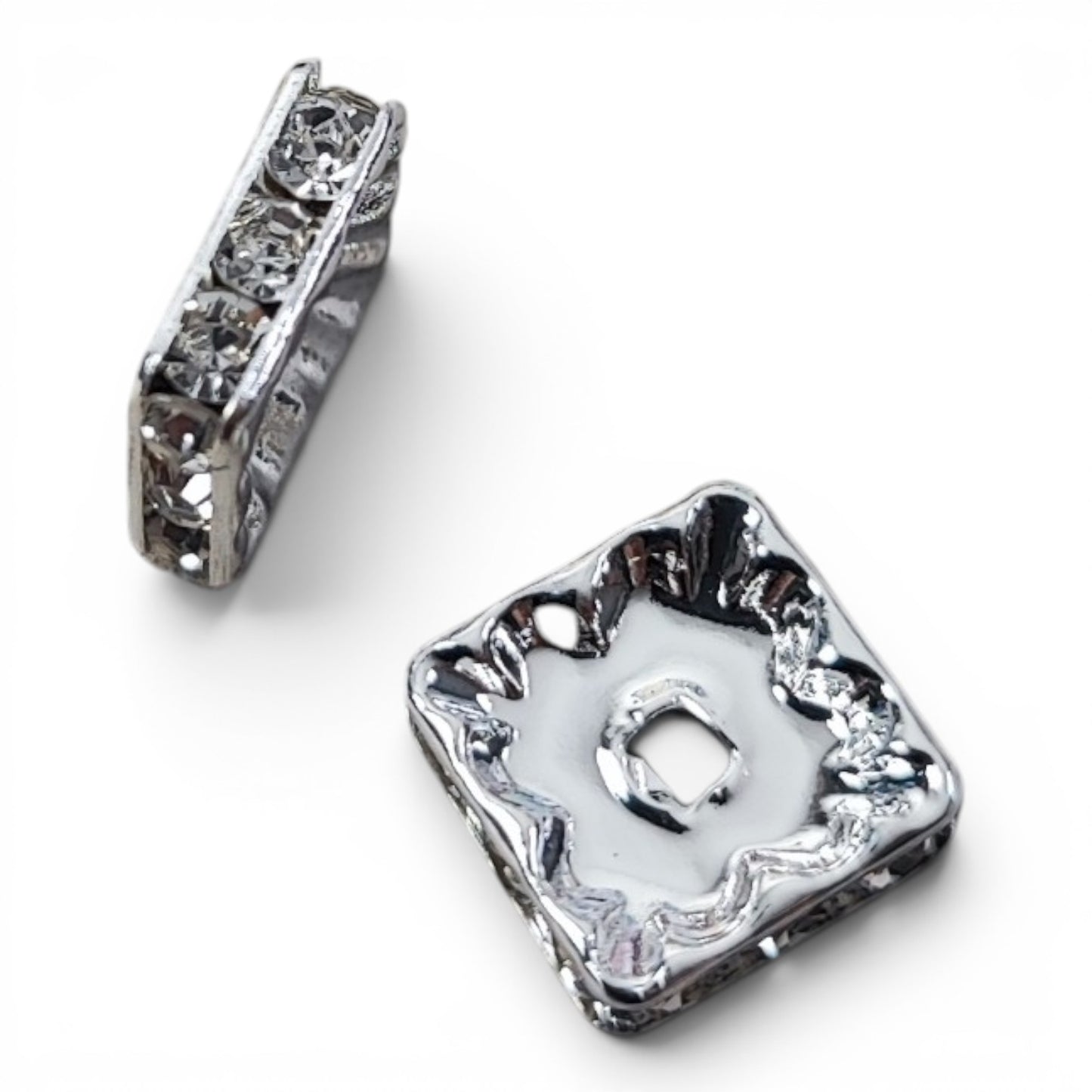 Perle intercalaire en aluminium argenté et strass cristal – Compatible tiges – 10 mm