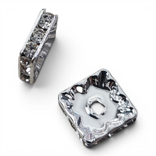 Perle intercalaire en aluminium argenté et strass cristal – Compatible tiges – 10 mm