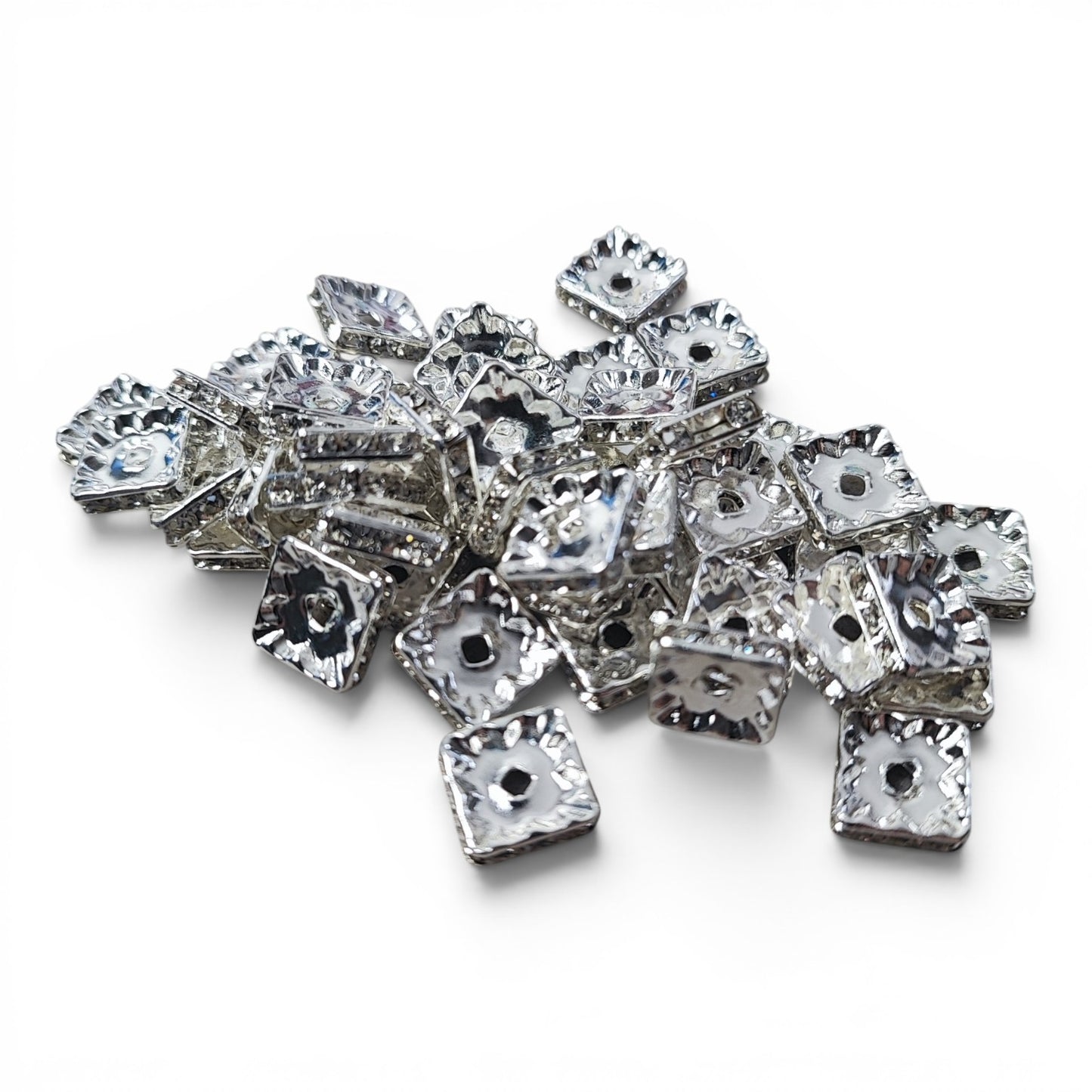 Perle intercalaire en aluminium argenté et strass cristal – Compatible tiges – 10 mm