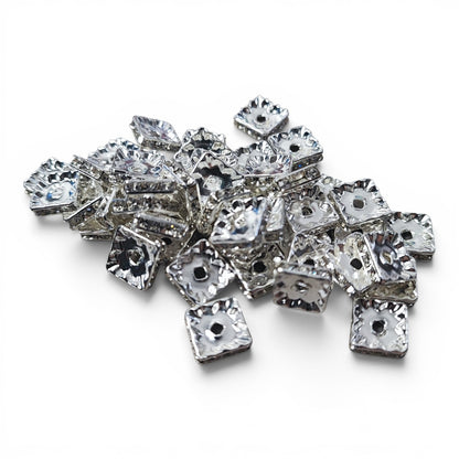 Perle intercalaire en aluminium argenté et strass cristal – Compatible tiges – 10 mm