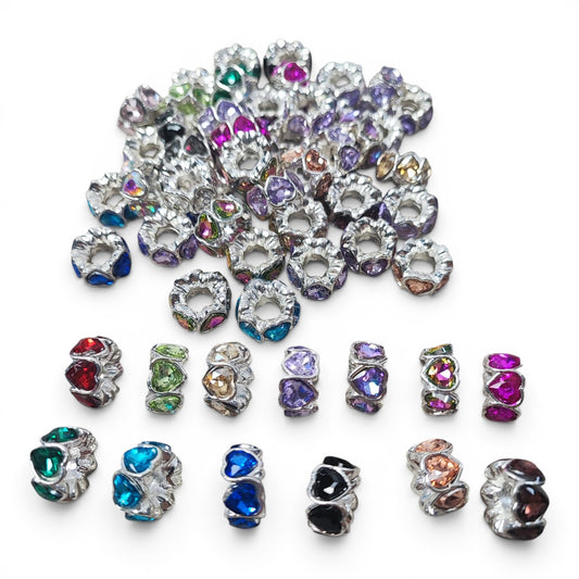 Perles intercalaires en métal et cœurs strass – Compatibles tiges