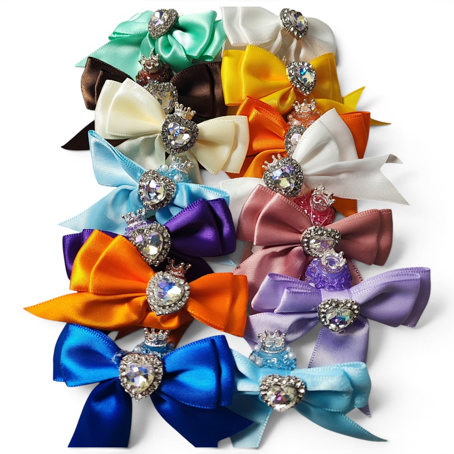 Grande perle nœud en tissu avec perle et cabochon cœur – Compatible tiges
