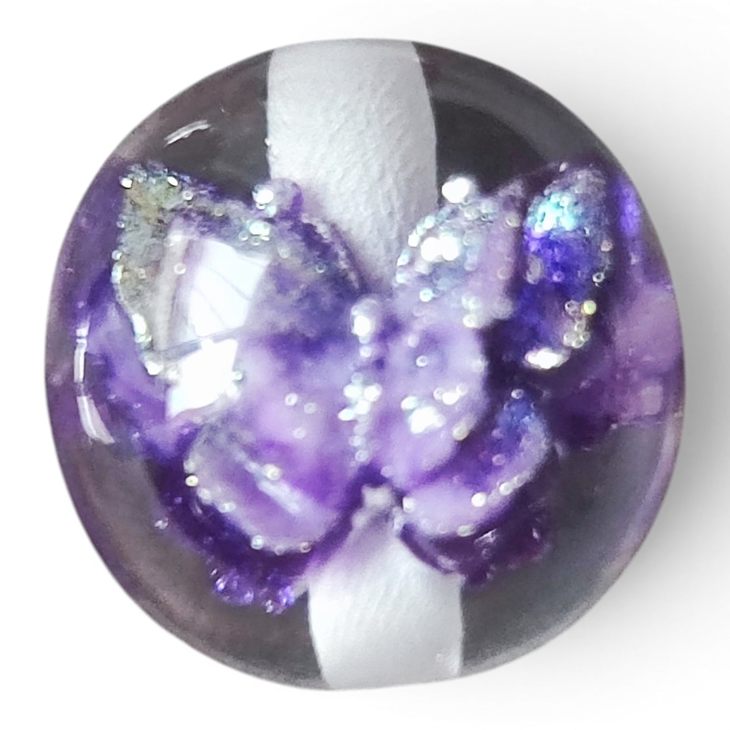 x1 Perle en résine avec inclusions de papillons pailletés – 16 mm – Compatibles tiges