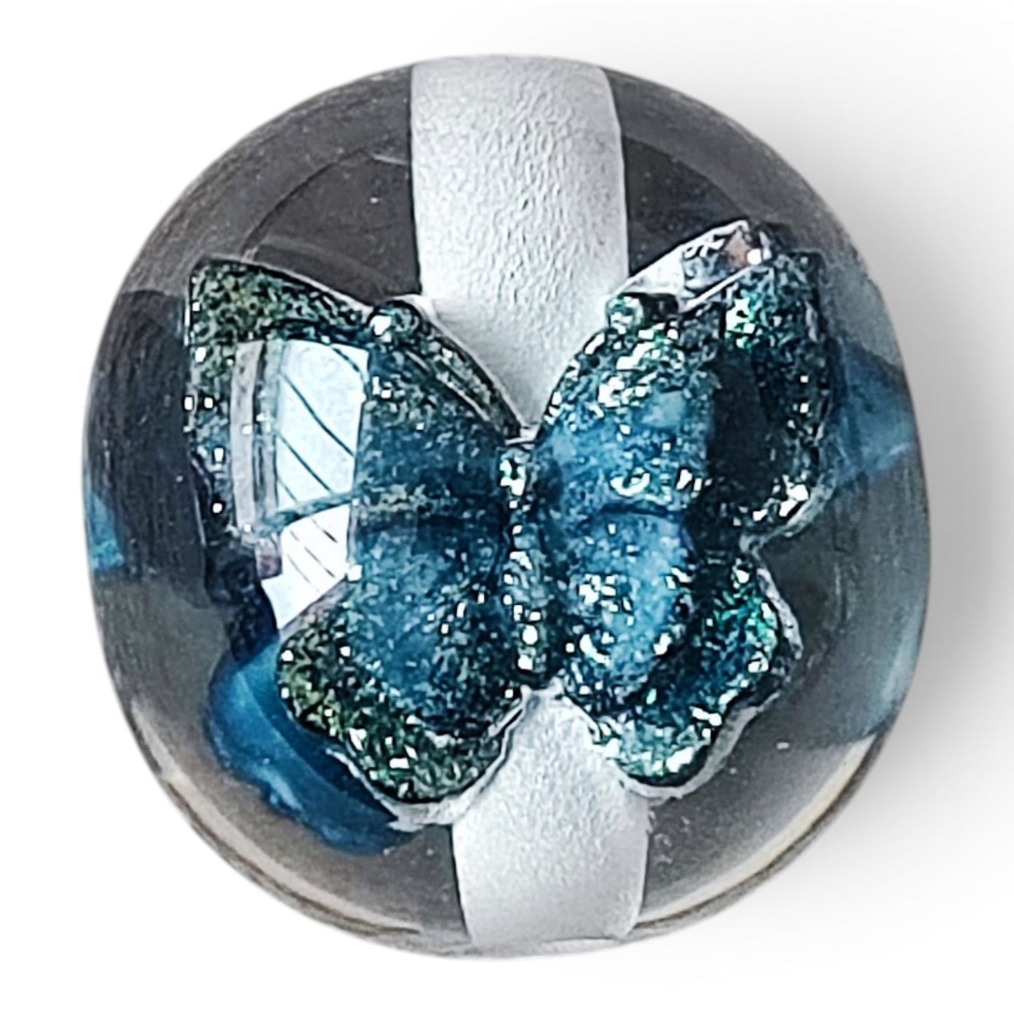 x1 Perle en résine avec inclusions de papillons pailletés – 16 mm – Compatibles tiges