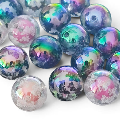 x1 Perle en résine transparente décors papillons – 16 mm – Compatible tiges