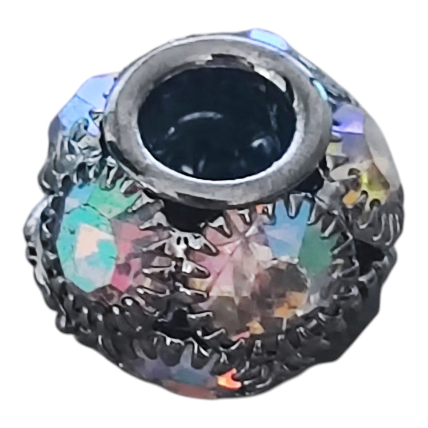 x1 Perle européenne en métal et strass Aurore Boréale – Compatible tiges