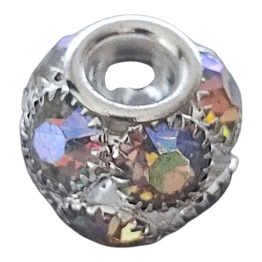 x1 Perle européenne en métal et strass Aurore Boréale – Compatible tiges