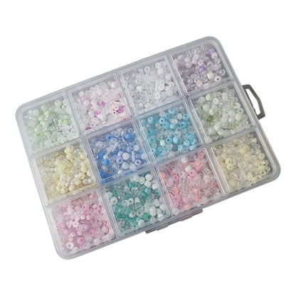 Boîte de 12 compartiments de perles de rocailles en verre – 12 couleurs pastel – Environ 150 g