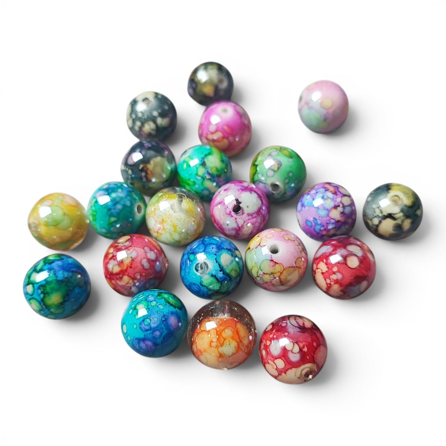 Perle en résine transparente marbrée – 16 mm – Compatible tiges