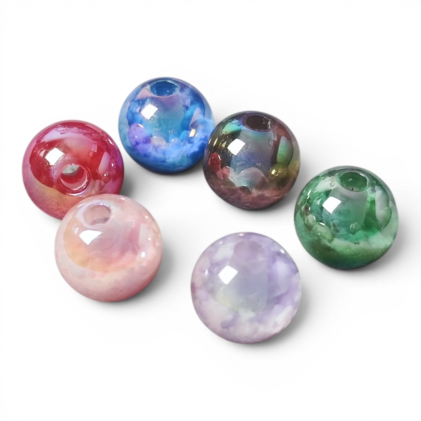 Perle en résine opaque bicolore iridescente – Placage UV – 12 mm – Compatible tiges