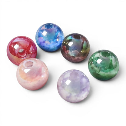 Perle en résine opaque bicolore iridescente – Placage UV – 12 mm – Compatible tiges
