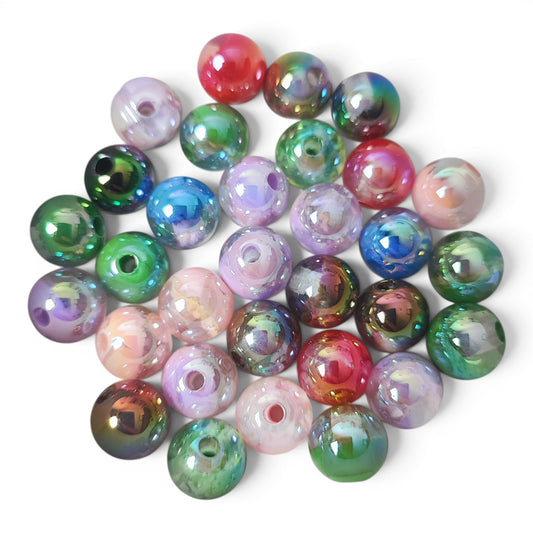 Perle en résine opaque bicolore iridescente – Placage UV – 12 mm – Compatible tiges
