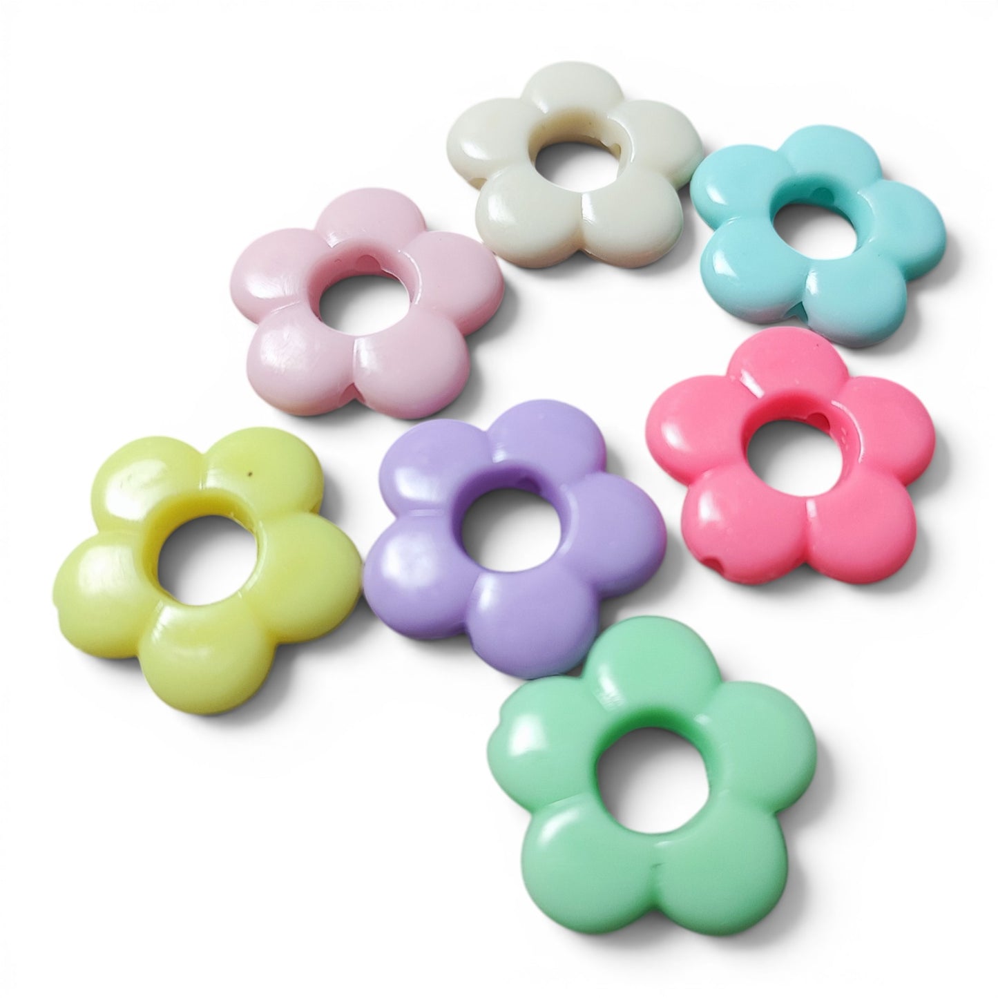 x10 Cadre de perle / Pampille acrylique fleur – 19 mm – Coloris opaques assortis