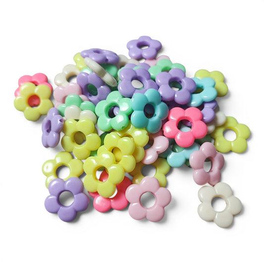 x10 Cadre de perle / Pampille acrylique fleur – 19 mm – Coloris opaques assortis