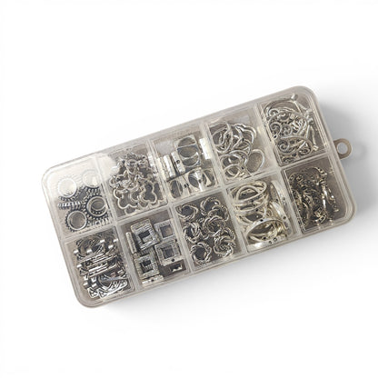 Boîte de 10 compartiments – 100 cadres de perles en alliage style tibétain – Argent antique